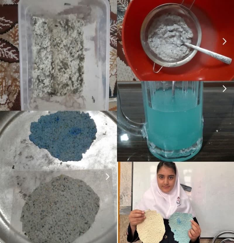 نحوه درست کردن کاغذ رنگی توسط رها مرادی پایه ششم، آموزگار حقیقی